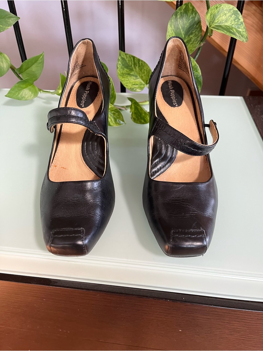 Hush Puppies Black Leather Mary Jane Heels